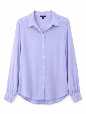 en THREAD Periwinkle Blue Long Balloon Sleeve Point Collar Button Down Blouse